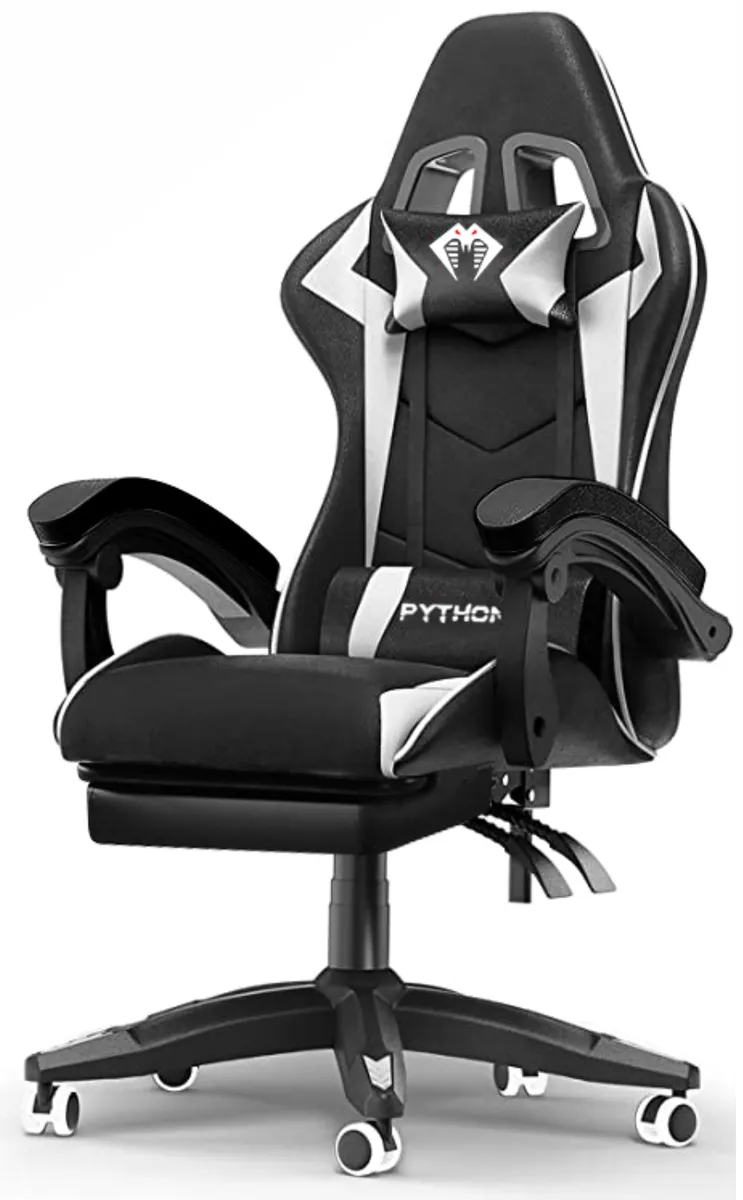 Python Ergonomic Gaming Chairs - Faux Leather Upholstery Material - (Black / White)