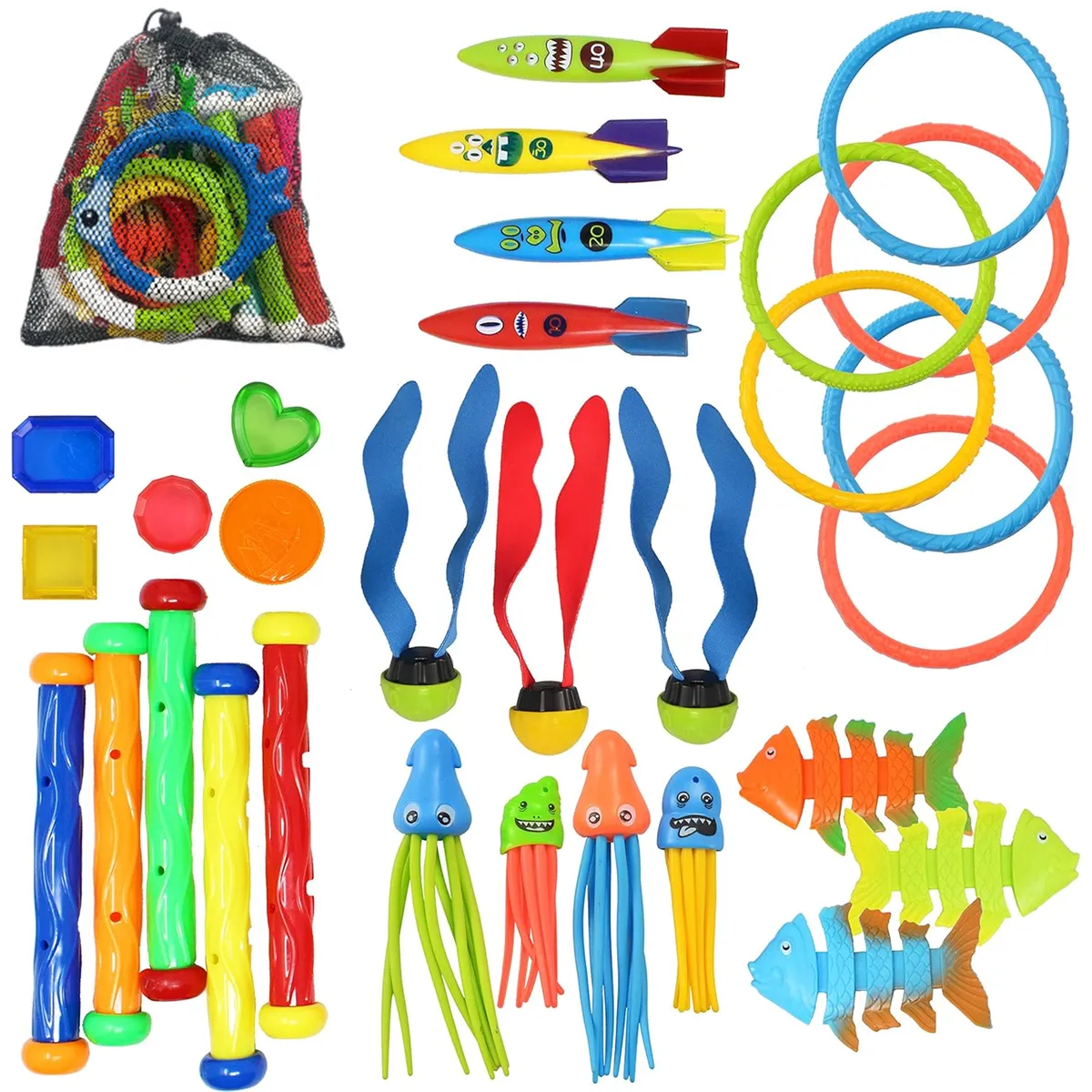 Diving Pool Toys Set 30 Pack for Kids Pool Games Summer Swim Toys with Bag