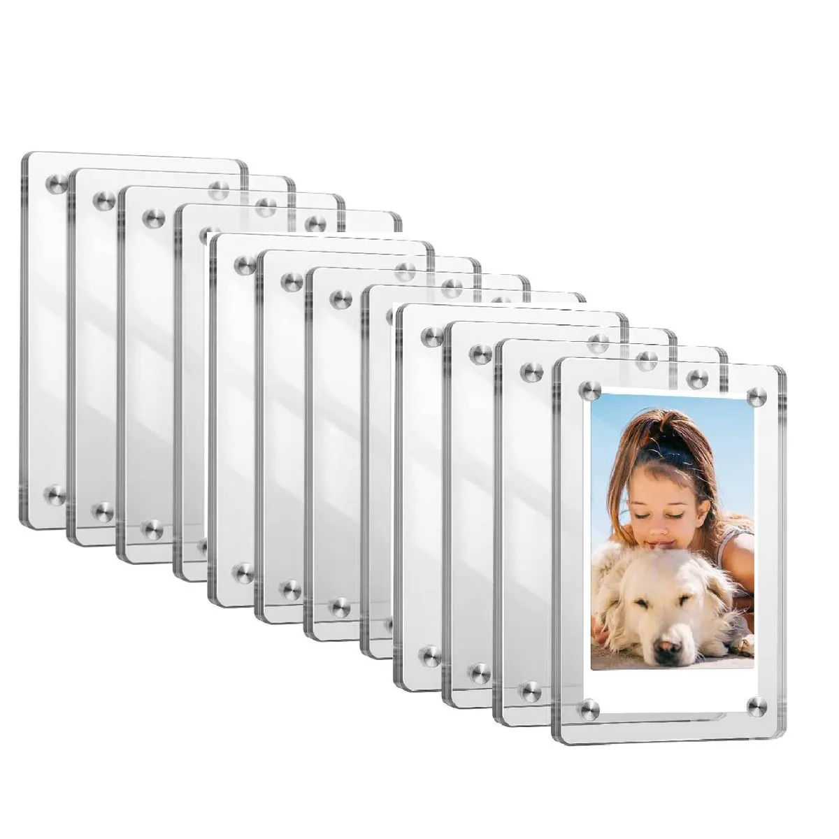 Magnetic Acrylic Photo Frame - Double-Sided Clear Mini Picture Frame - 12pc