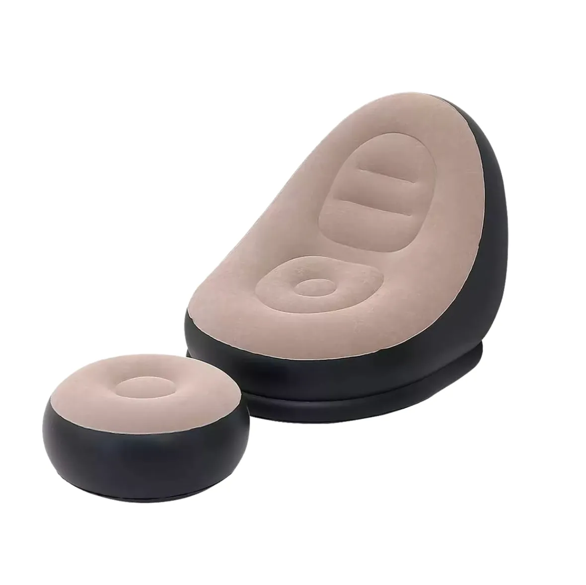 Single Seater Inflatable Sofa with Foot Rest - Beige + Black