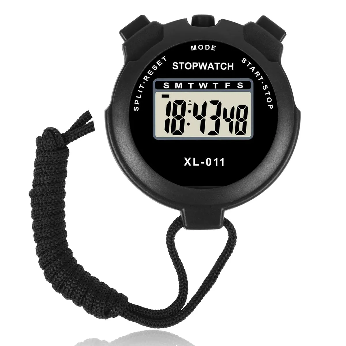 Digital Stopwatch-Large Display, Single Lap Split, 12/24 Hour Clock Alarm - Black