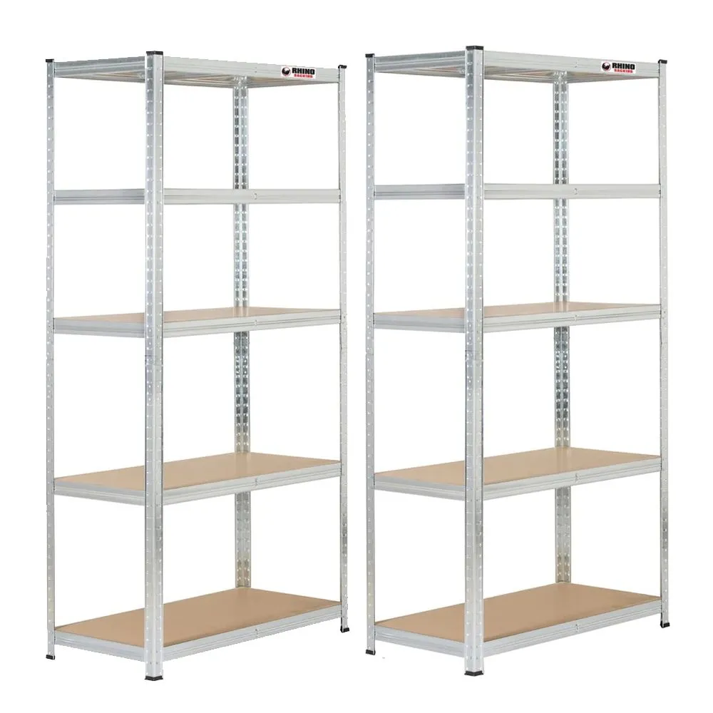 Rhino Racking 180x90x30cm 5 Tier Storage Shelving 200Kg Galvanised x 2 Sets - Silver