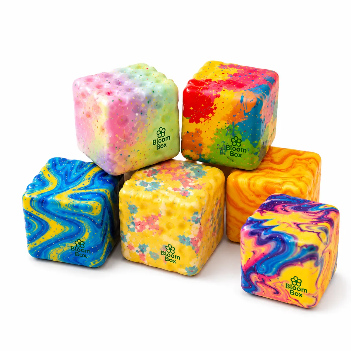 Bloom Box 7 Pieces Colorful Swirl Stress Cubes Sensory Fidget Toys Set