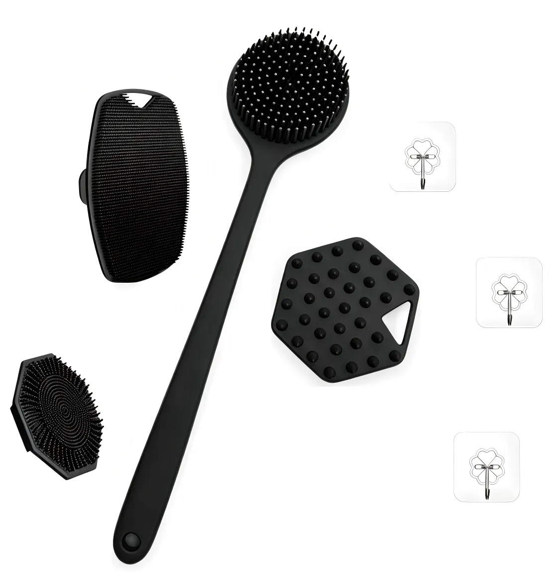 CXMQIAGA- 7-Piece Silicone Body & Face Bath Brush Set Black Exfoliating Kit