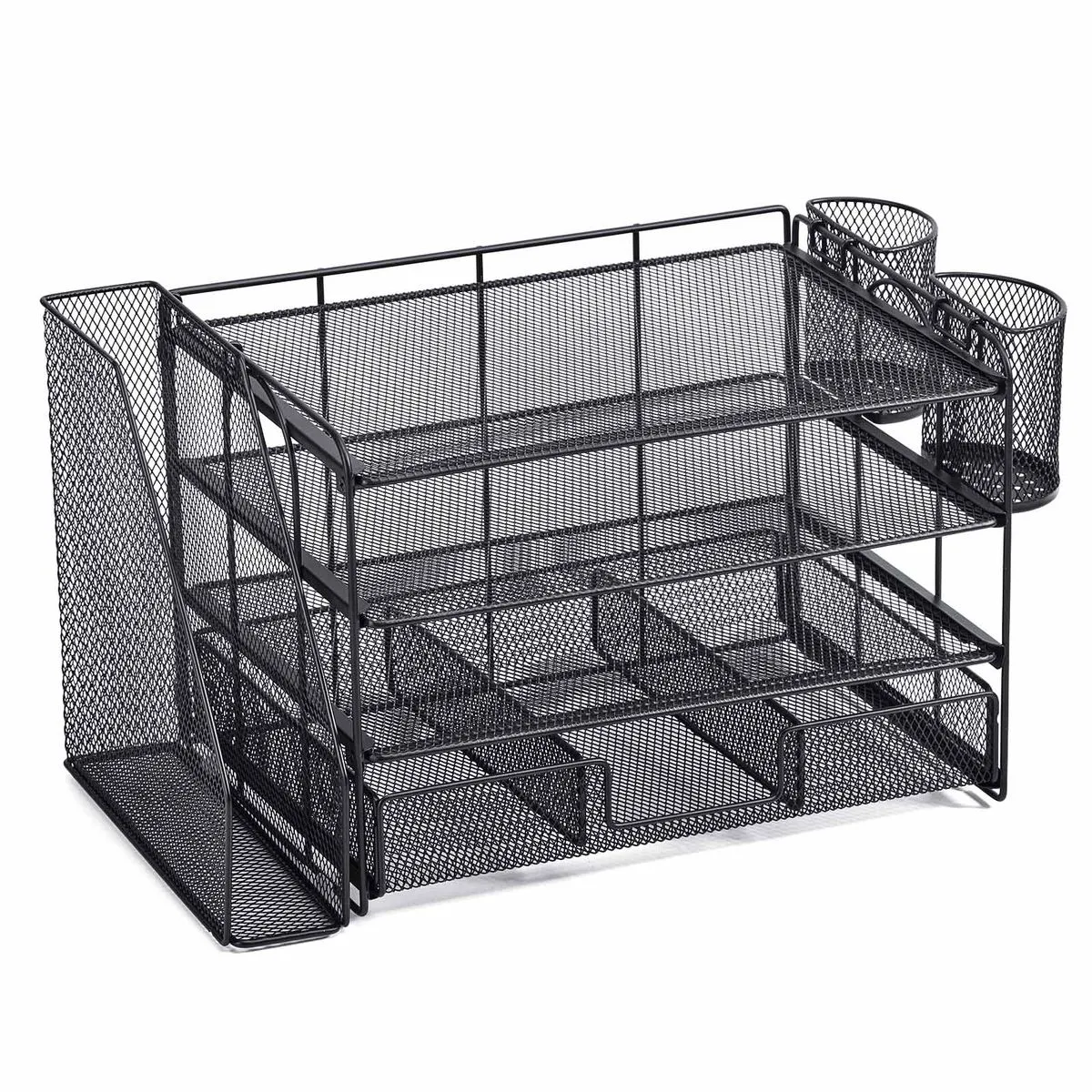 Chenshia 4-Tier Metal Desk Organiser Large Stationery & File Storage Rack - Black
