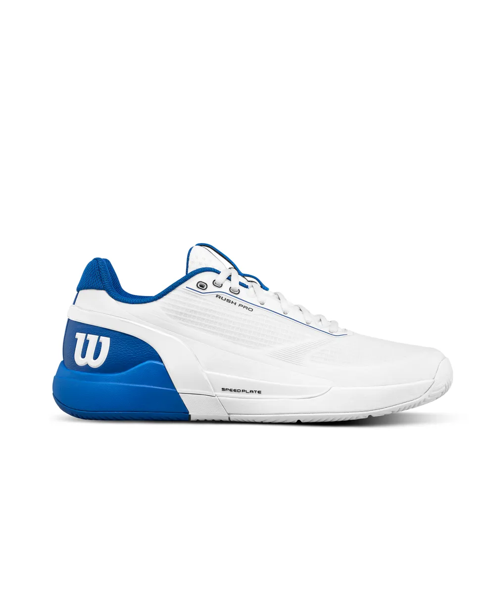 Wilson Mens Rush Pro 5 White / Deja Vu Blue / Safety Yellow Tennis Shoe