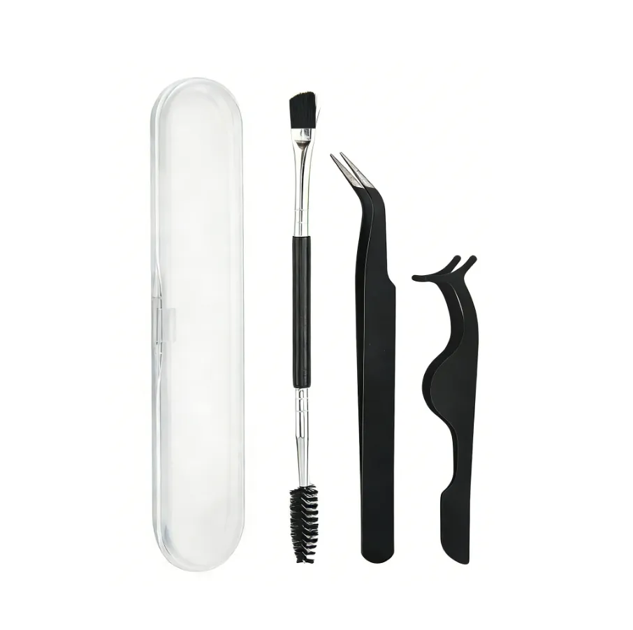 3 Pieces Eyelash Extension Beauty Tools, Including Storage Box-Black