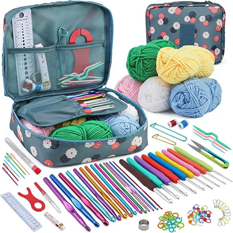 107pcs Crochet Hooks Set Crochet Kit Knitting Needle with Yarn for Beginner