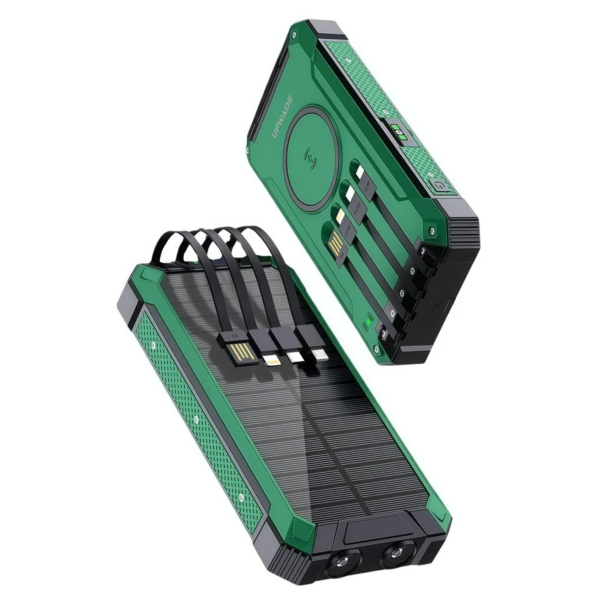 20000mAh Solar Power Bank - Wireless Charging & Built-in 4 Charging Cables