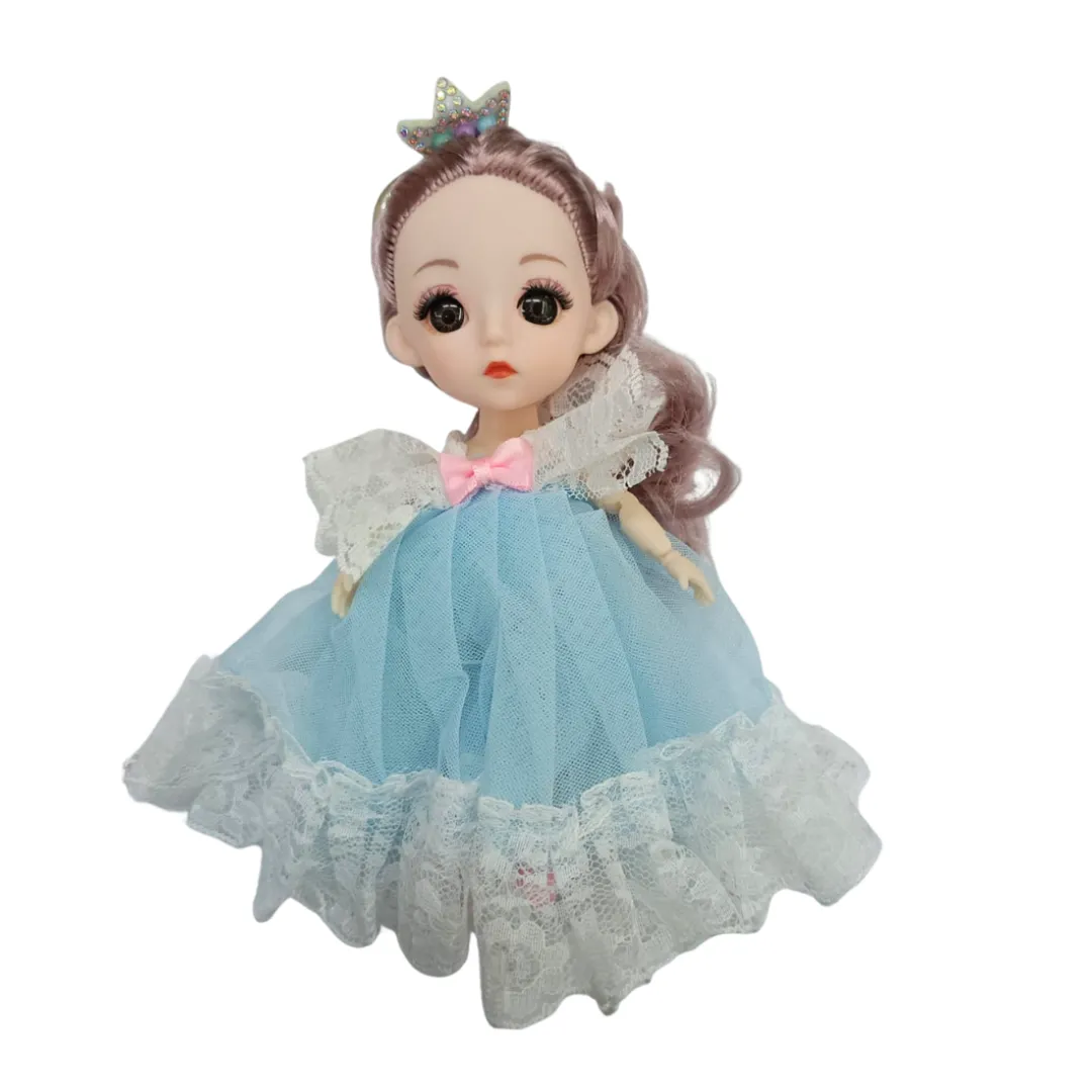 Elegant Doll in Lace Trim Dress - Blue