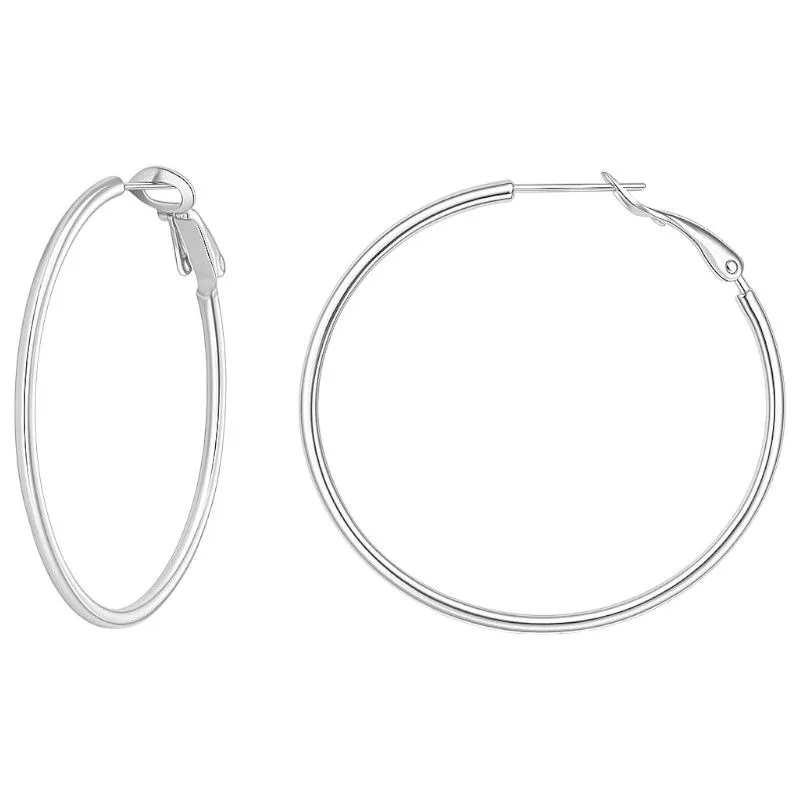 Women's Classic Copper Hoop Earrings - 5cm - Silver