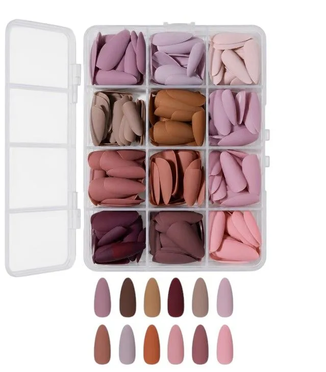 288 Piece Matte Almond Press On Nails Set With 12 Colour Styles
