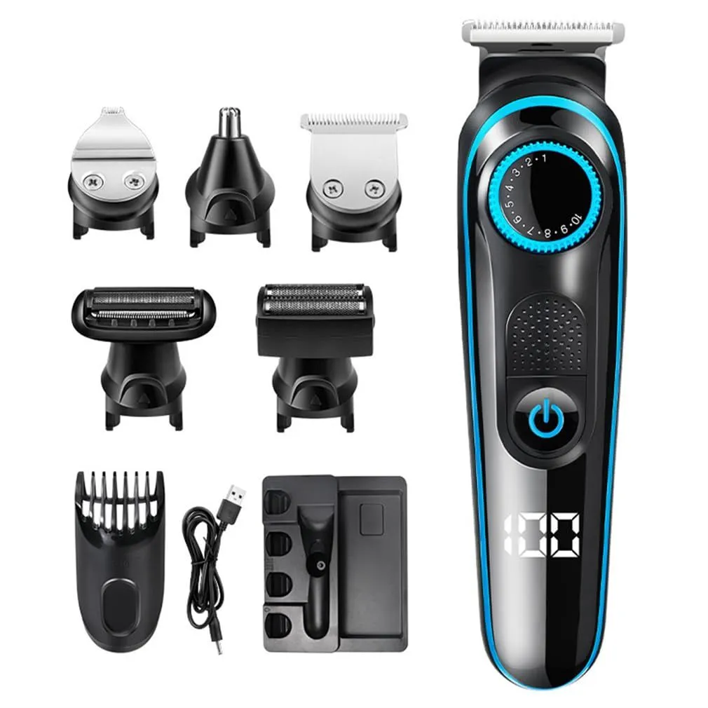 5 in 1 Hair & Beard Trimmer Electric Razor Shavers for Men - Blue - Blue