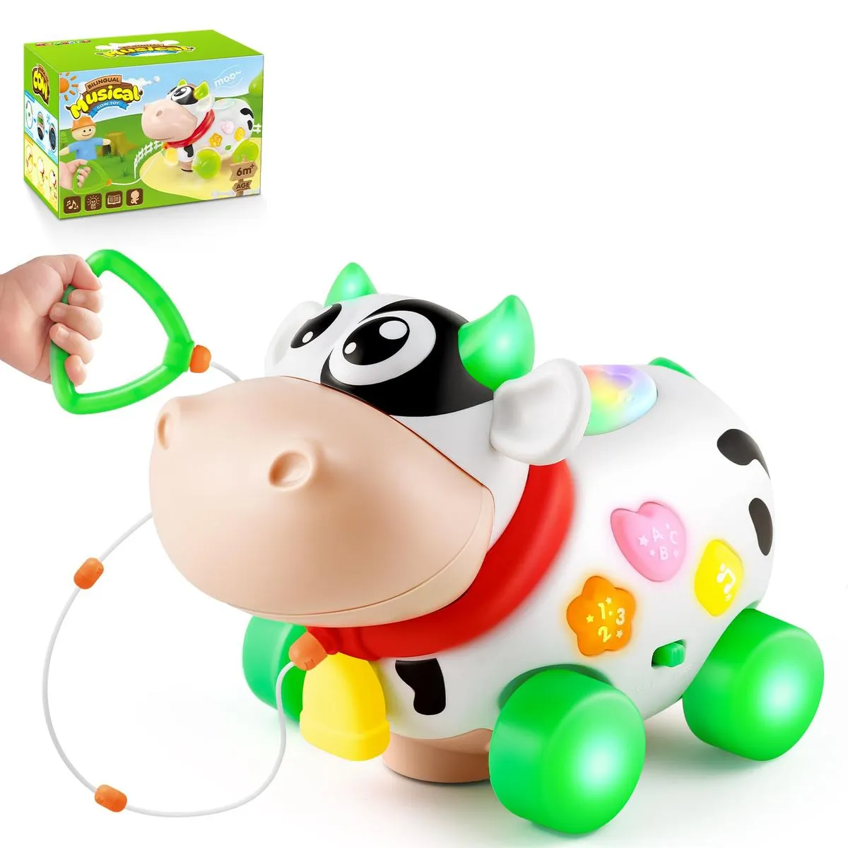 Baby Pull-Along Crawling Cow Toy - Educational & Interactive Toddler Gift