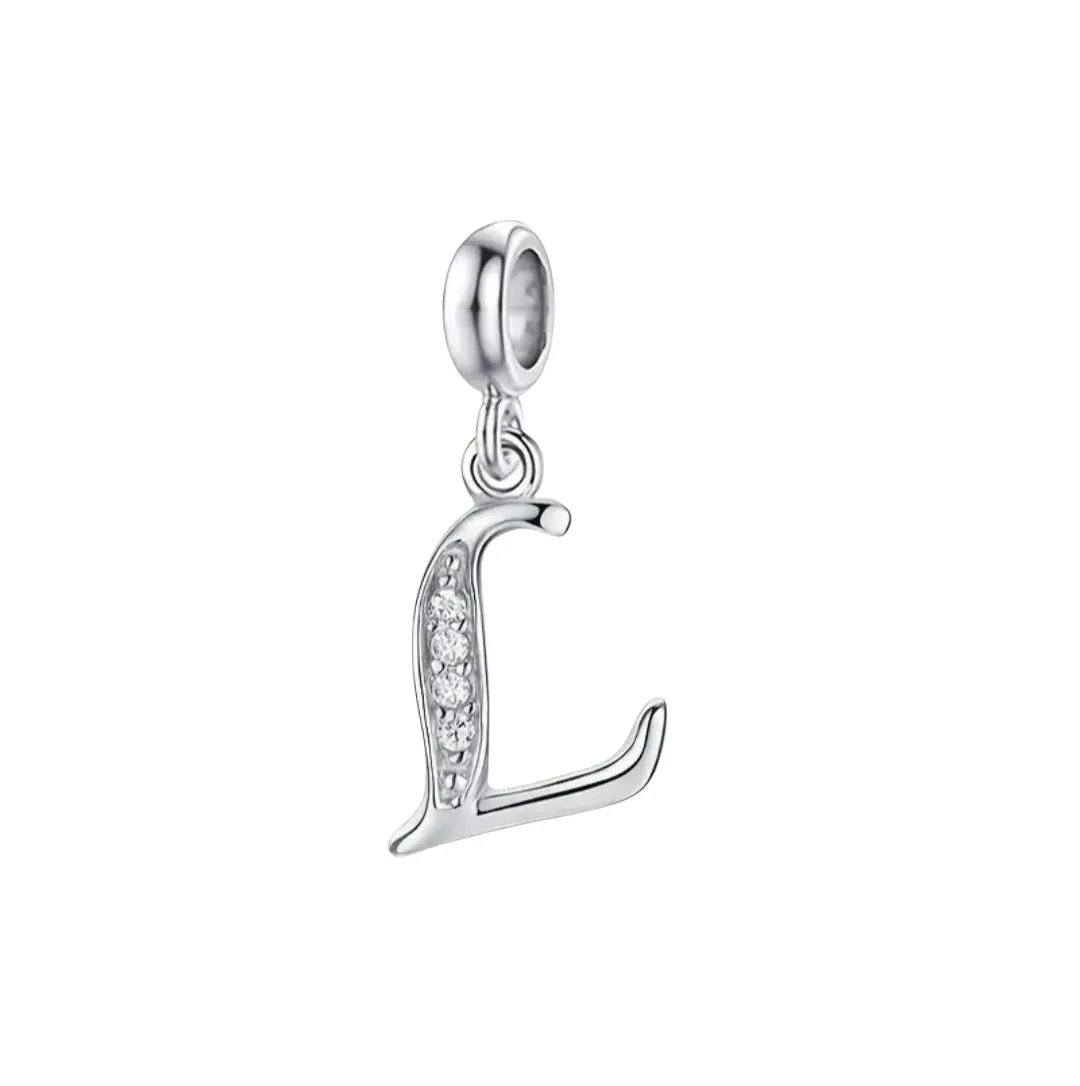 Silver Dazzling Pendant Charm ,Sparkling Alphabet Charm - Letter L