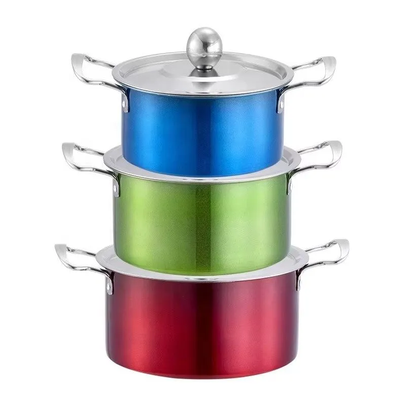 3 Pieces Multicolor Soup Pot Sets Stainless Steel Cookware