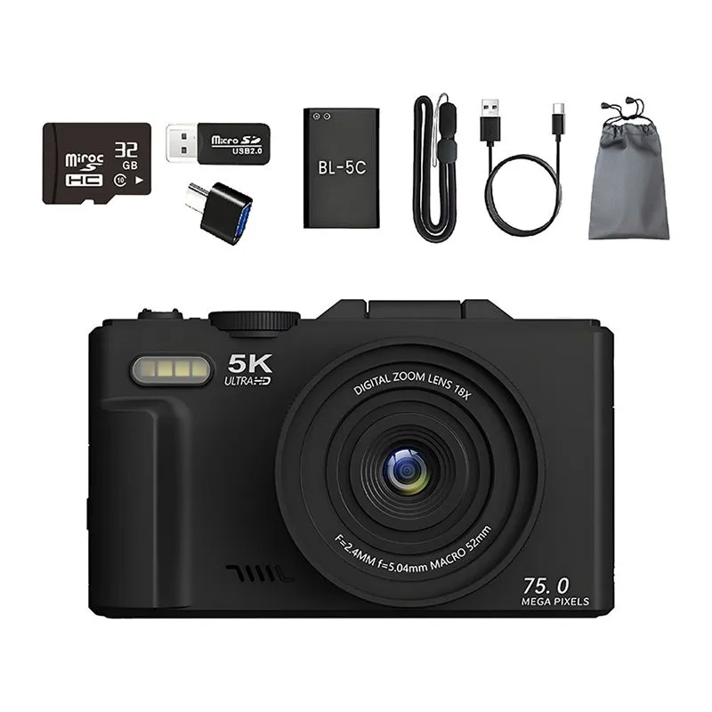 5K Digital Camera, 75MP WiFi DSLR Cameras with Flip Screen,Autofocus Zoom
