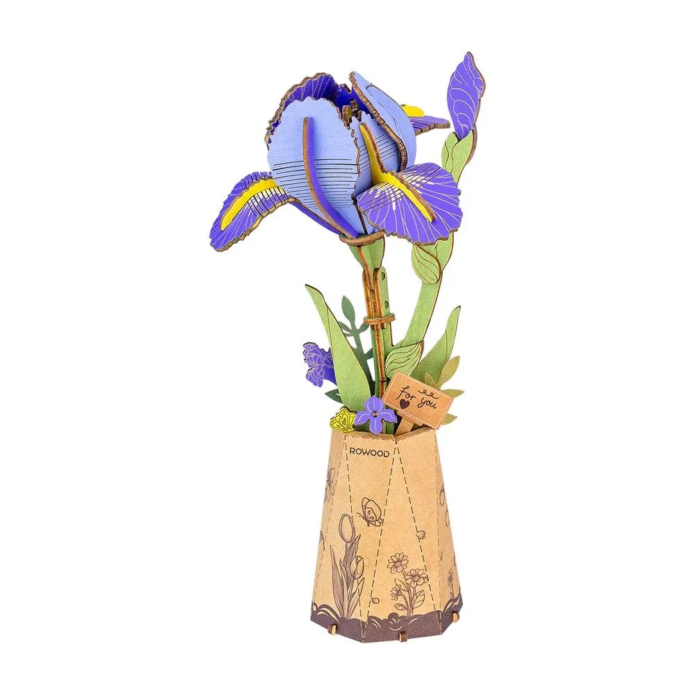 Robotime Rowood Wooden Bloom Craft 3D Puzzle - Purple Iris (73 Pieces)
