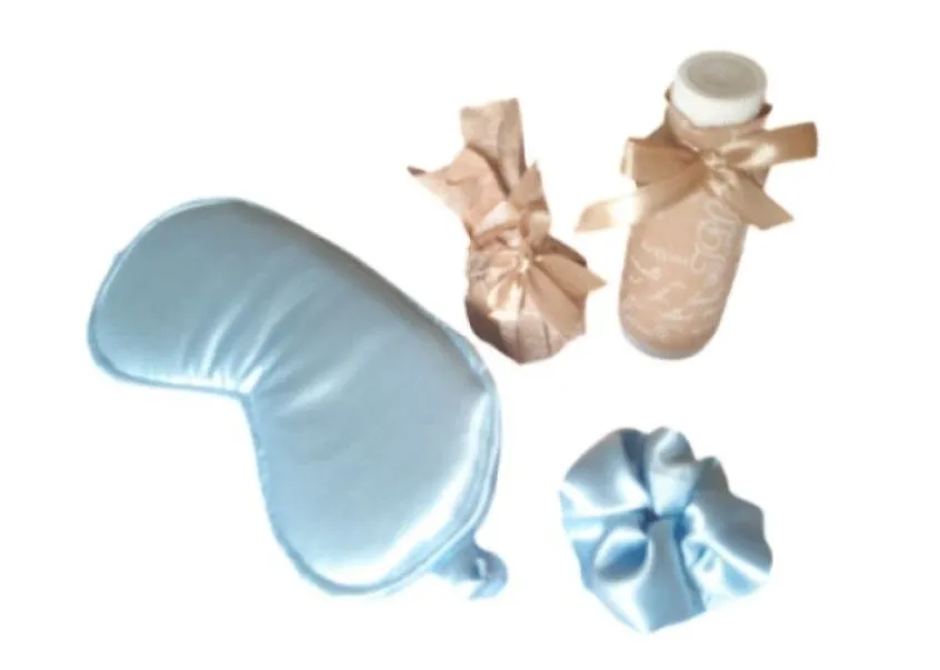 Pamper Gift Set For Women, All Occasions - Sleep Mask, Bath Bomb, Body Wash - Baby Blue