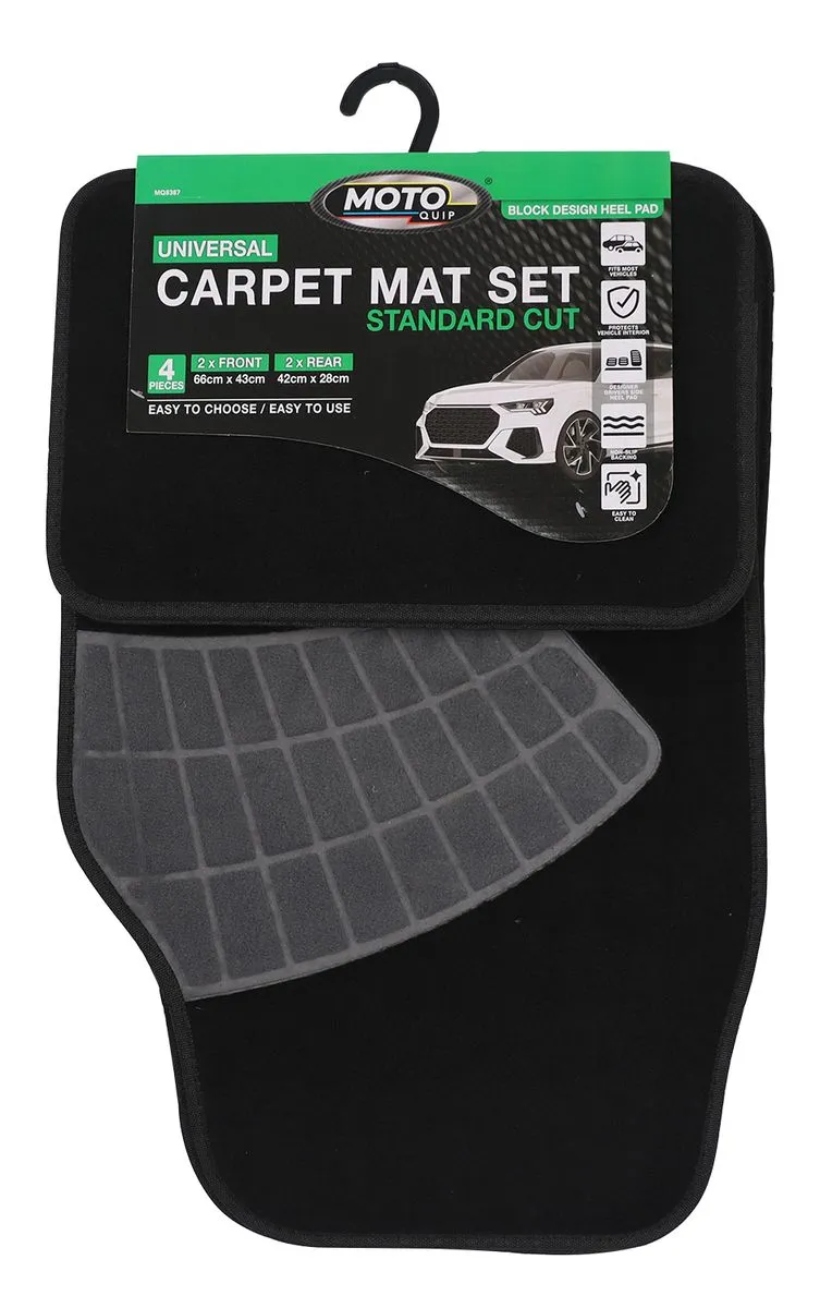 Moto Quip 4 Piece Car Mat Set - Velour Block design with Heel pad