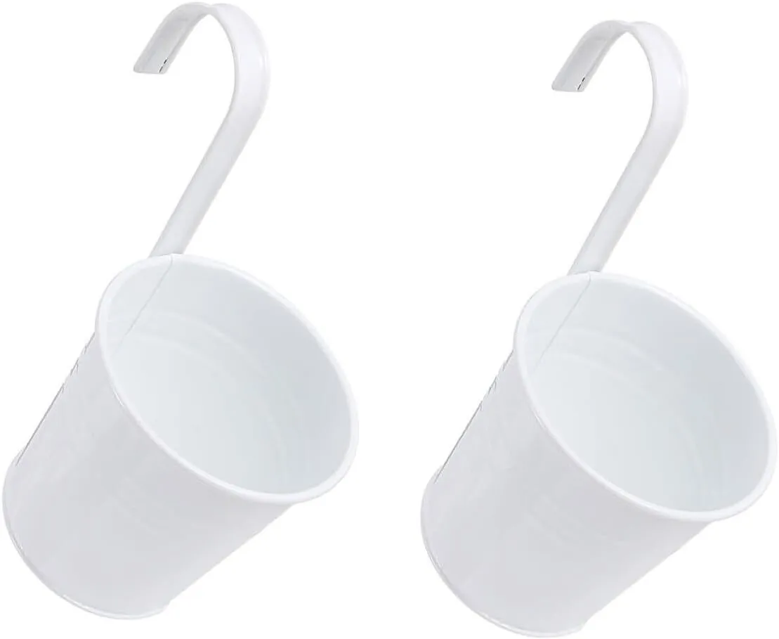 White Small Iron Hanging Flower Pots with Removable Hooks, Drain Hole