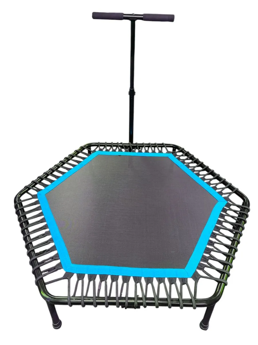 Rebounder Fitness Trampoline with Adjustable Handle - Hexagon - Blue, Black