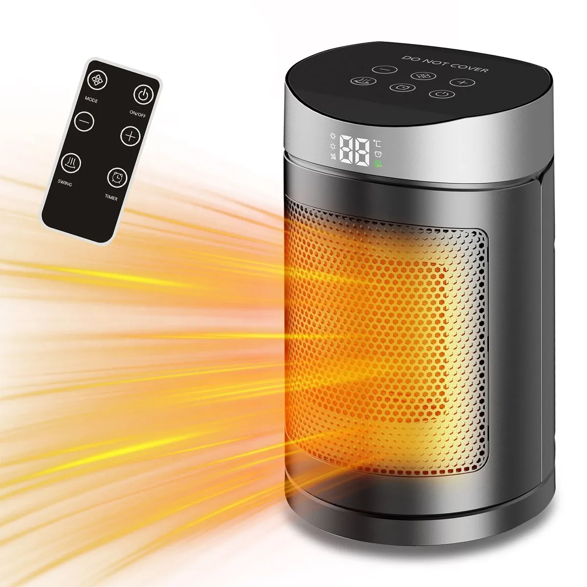 thl Small Portable Space Heater with Remote & 90 Rotating Feature, 1500W
