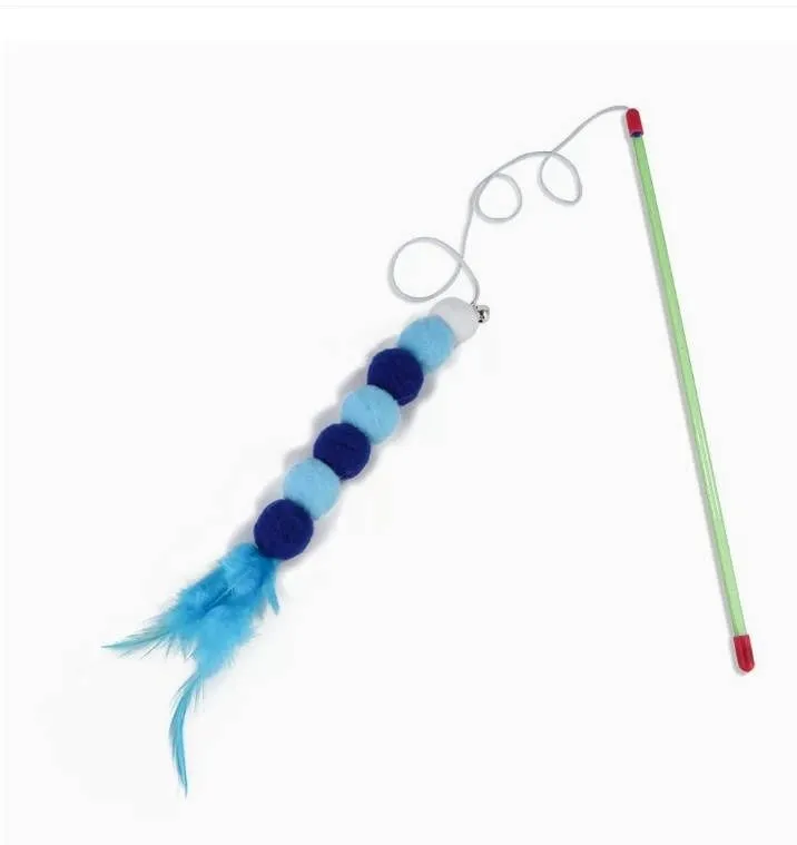 1 Piece String Imitated Furs Bug Cat Stick Cat Toy - Blue