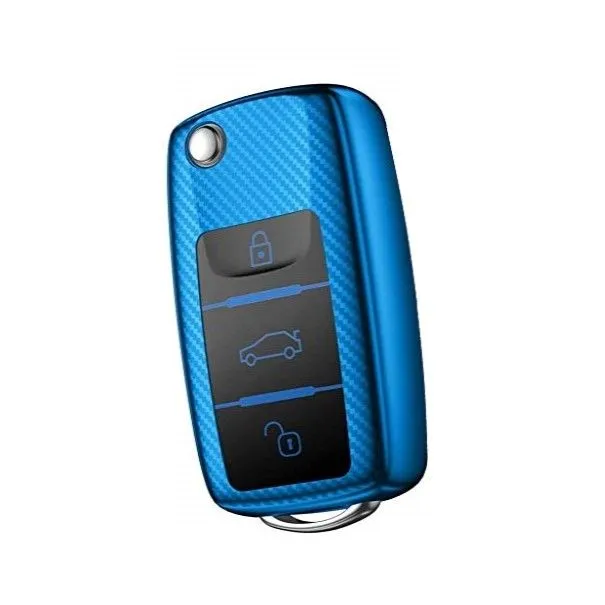 VW Golf/Polo/Jetta - TPU Key Cover - Carbon Pattern - Blue