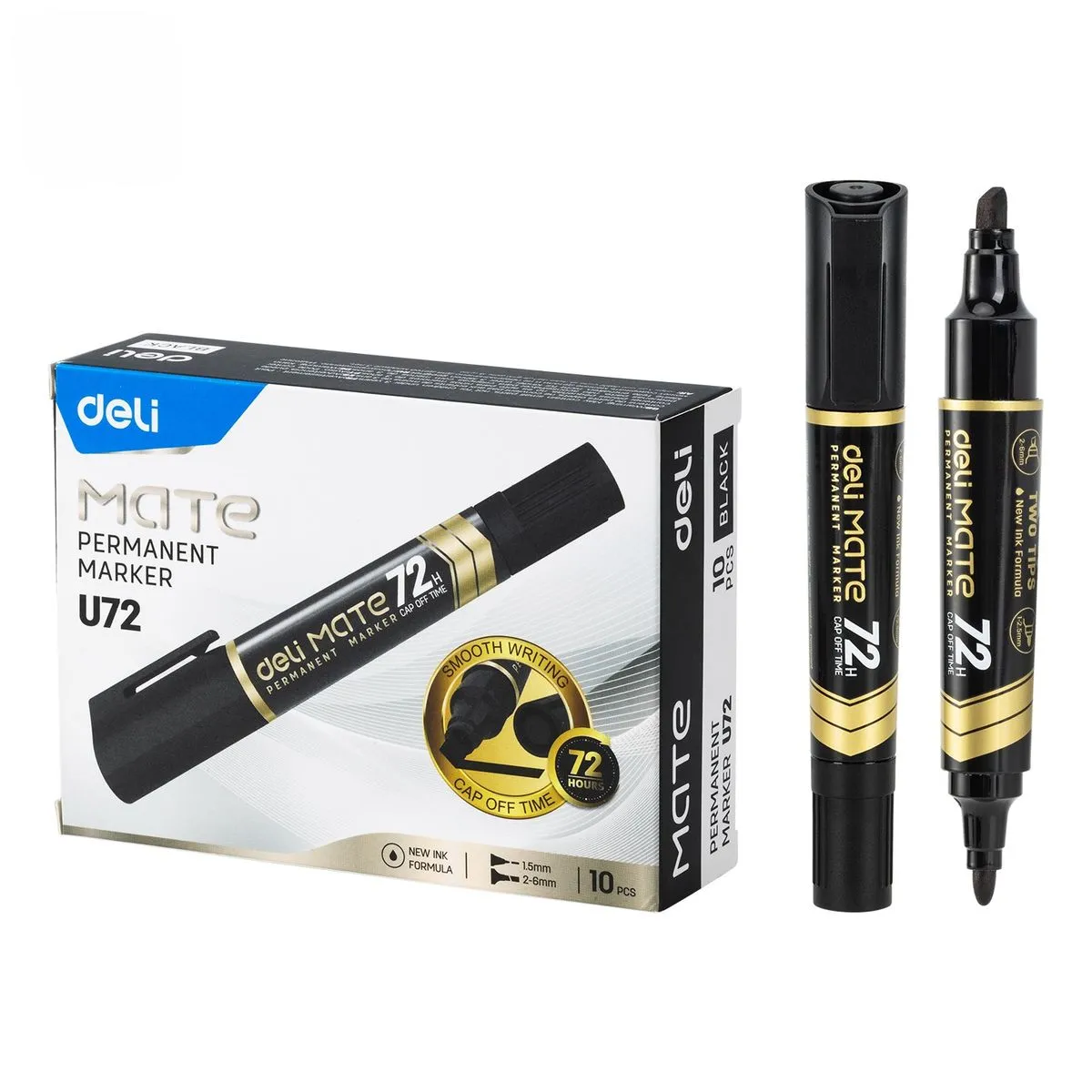 Dual Tip Permanent Markers - Bullet & Chisel Tip 12pcs - Black, Gold