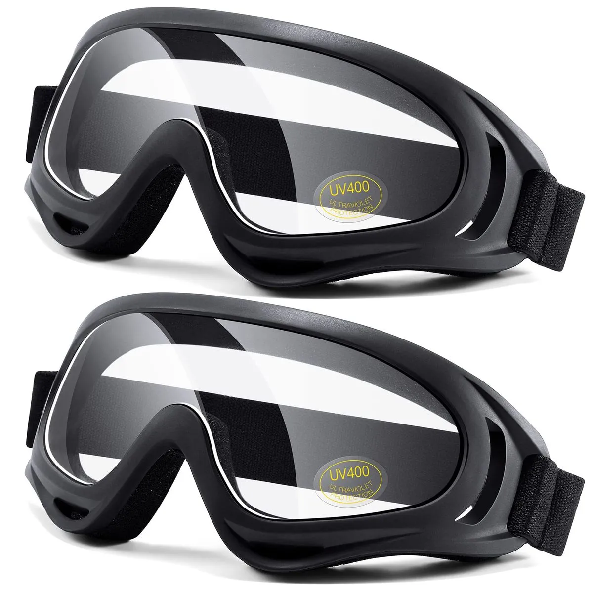2-Pack Motorcycle Goggles ATV Dirt Bike Off-Road Skiing Protective Glasses - Black, Transparent