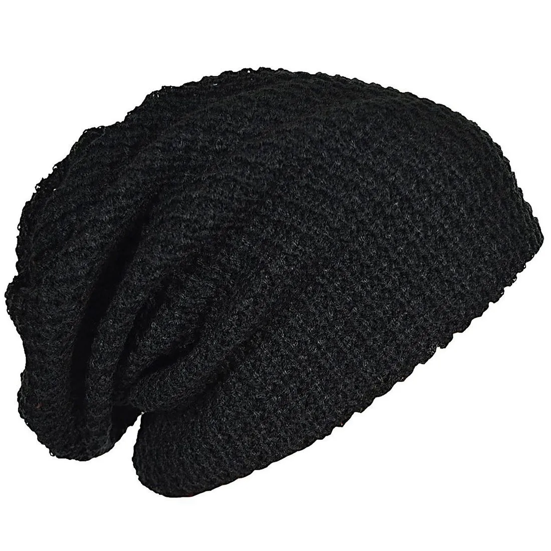 Mens Slouchy Long Beanie Knit Cap for Summer Winter Oversize Black