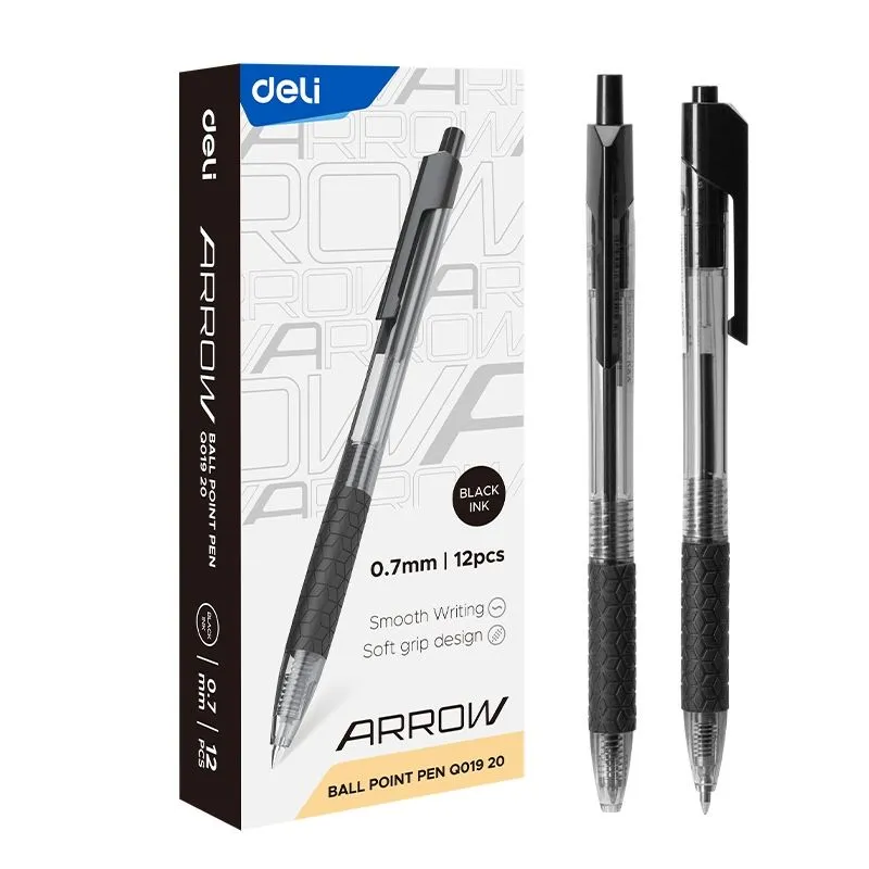 Deli ARROW Retractable Ballpoint Pen 0.7mm Black Ink 12PCS