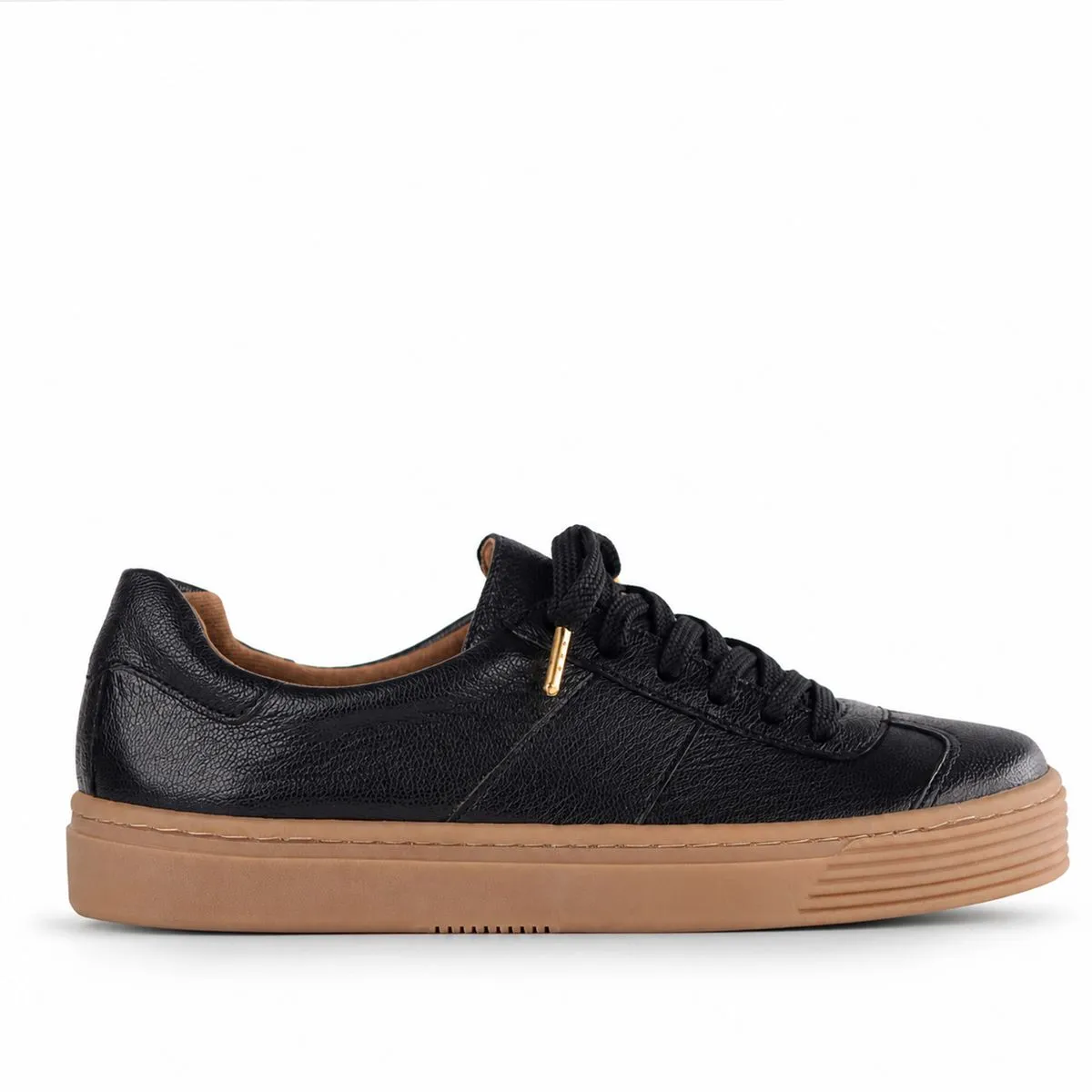 Froggie Womens Retro Lace-up Sneaker-Black Leather -12795