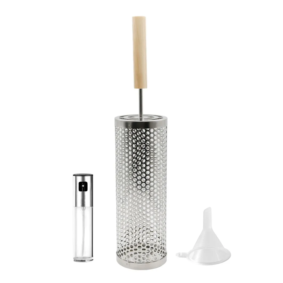 Stainless Steel Round Rolling Grilling Baskets With Oil Spray