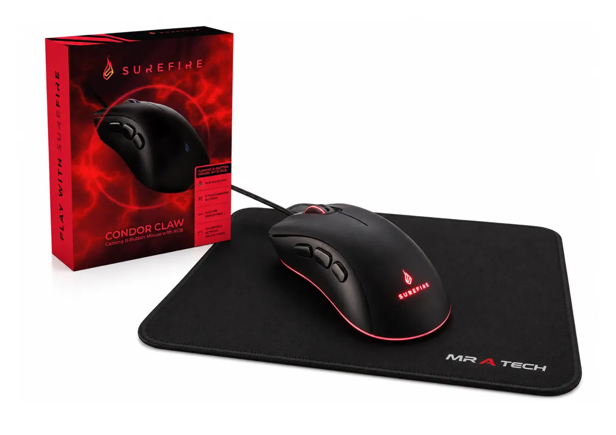 SureFire Condor Claw 8Button RGB Gaming Mouse 6400 DPI Programmable Optical