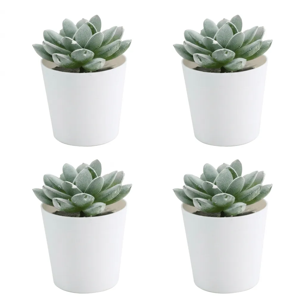 4 Piece Artificial Potted Succulent Planter Set - White and Green