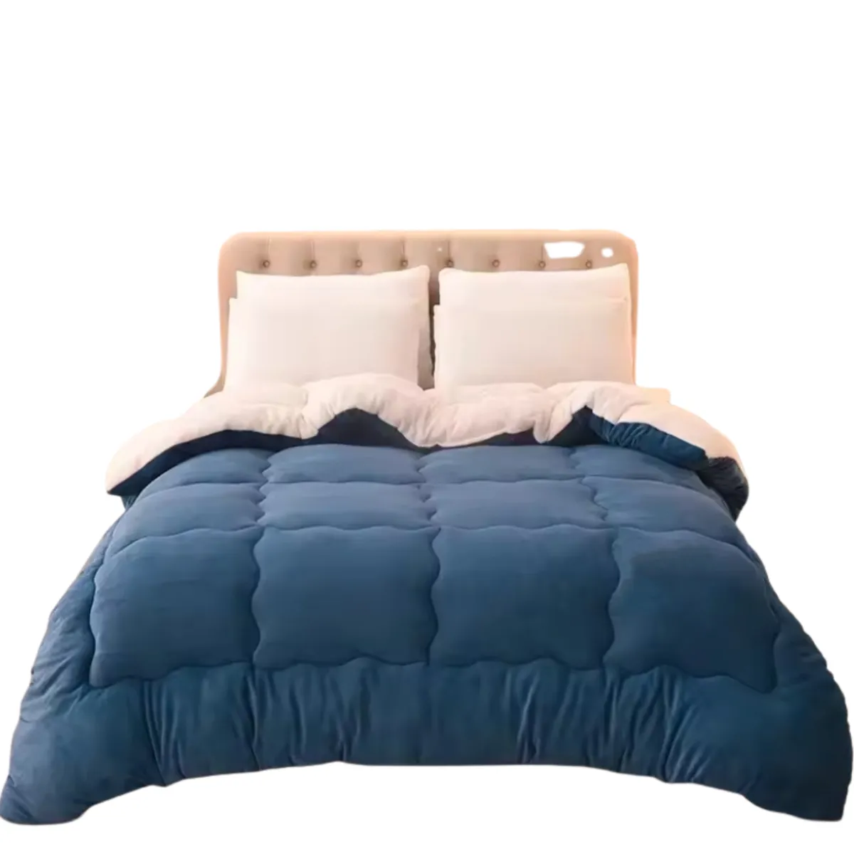 5 Piece Queen Comforter Bedding Set - Ultra Soft with Square Stitch Design - Blue