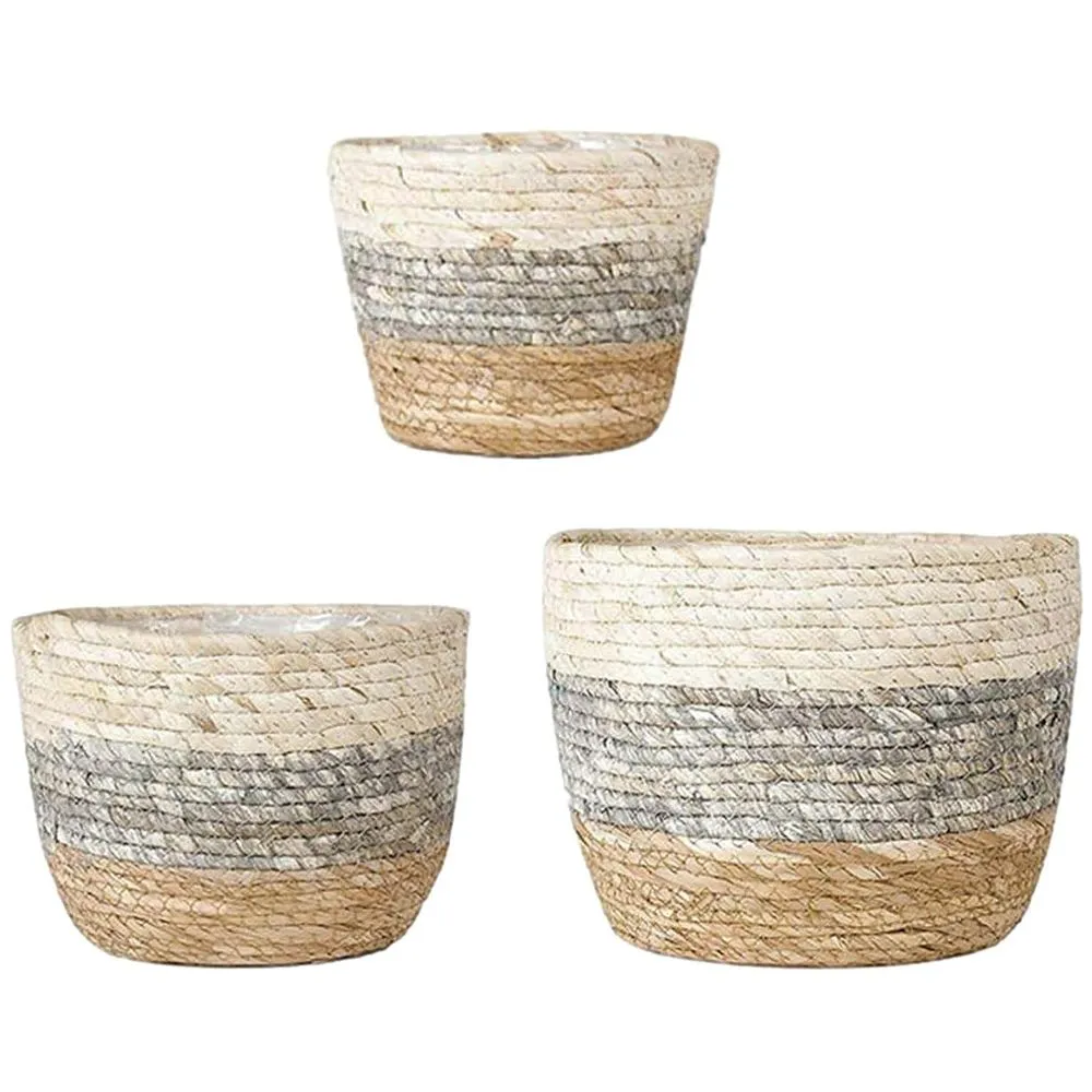 3-Pack Seagrass Plant Basket Set with Waterproof Liners (S/M/L)