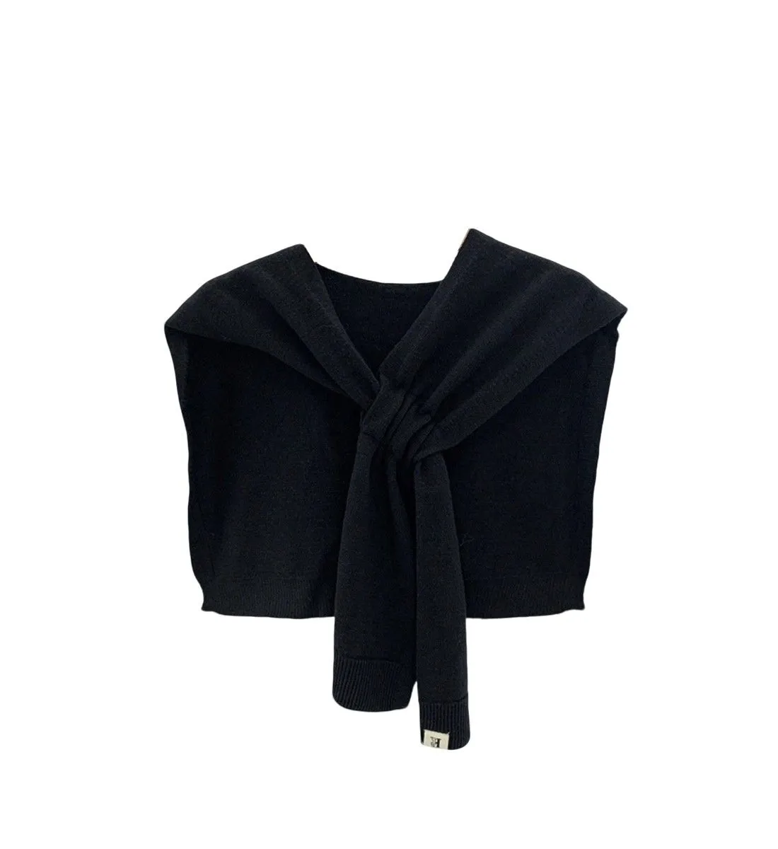 1pc Women's Solid Colour Knitted Scarf - Perforated Lightweight Shawl Cape - Black