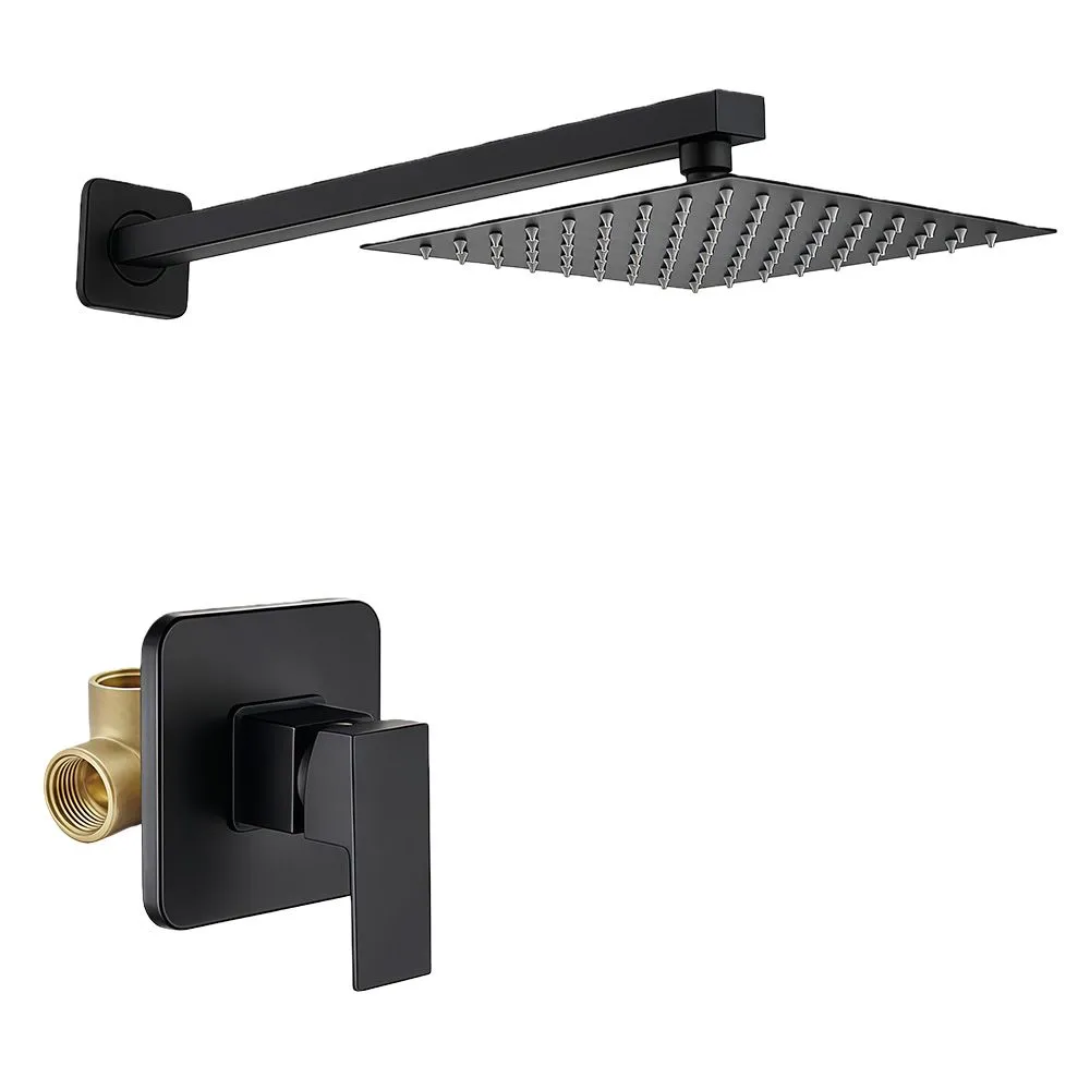 Matte Black Shower Faucet Set with Rough-in Valve for Bathroom