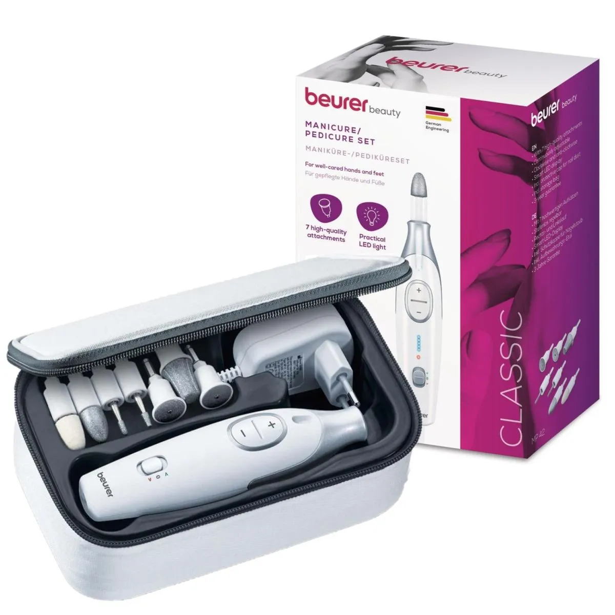 Beurer Electric Manicure & Pedicure Nail Tool Set with 7 Attachments MP 42