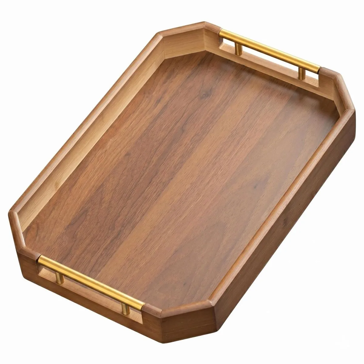 Large Octagonal Wooden Food Serving Tray with Anti-Spill Rim