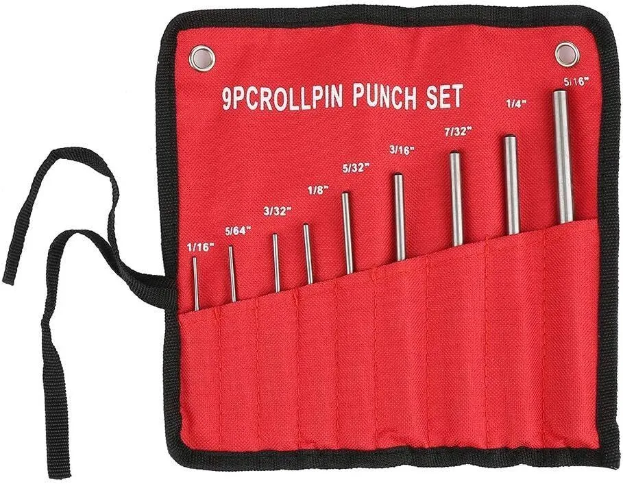 9Pieces Steel Roll Pin Punch Set Mechanics Punch Heavy Duty Tool Kit