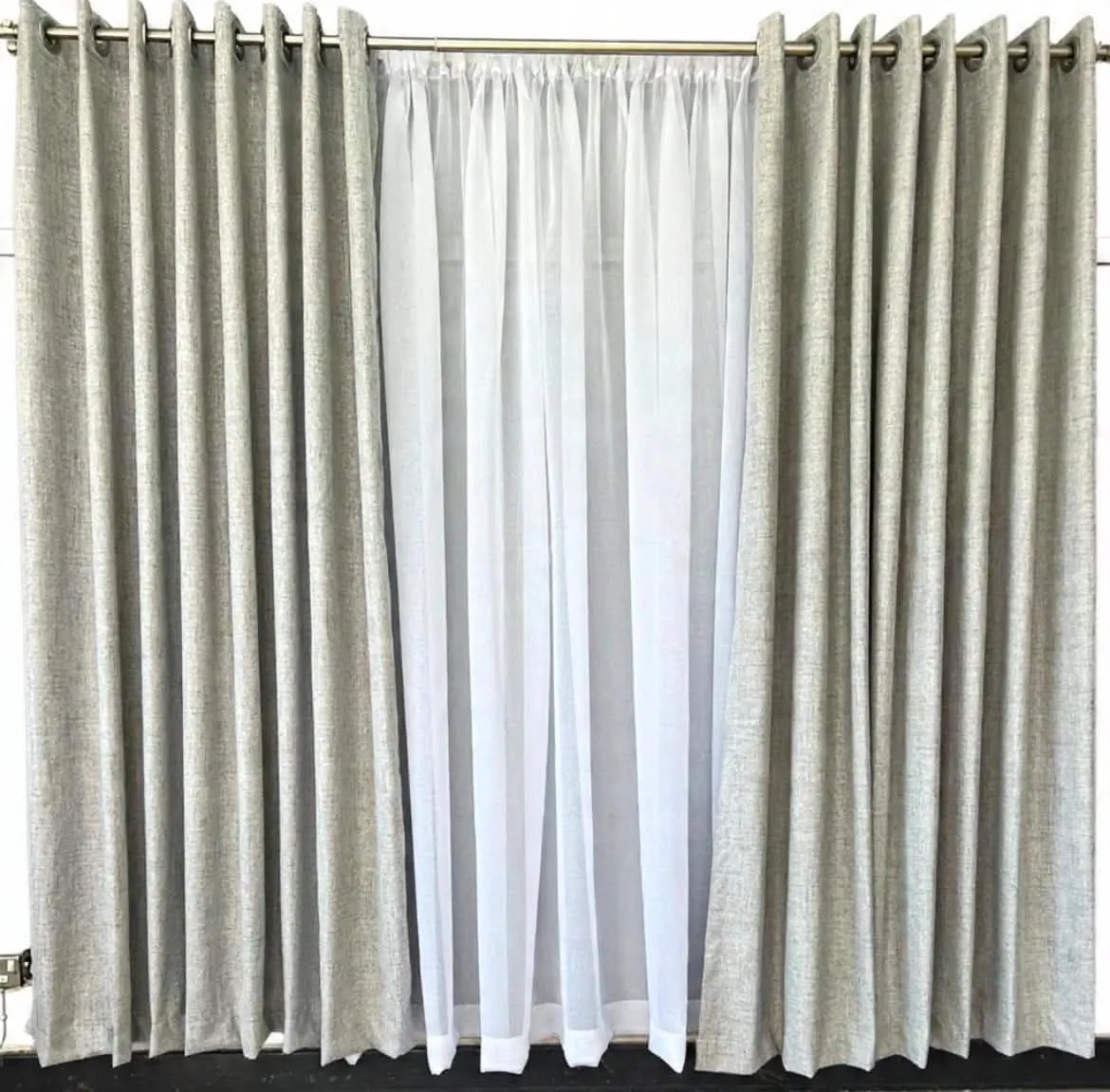 Grey Blackout Plain Eyelet Curtains & Lace