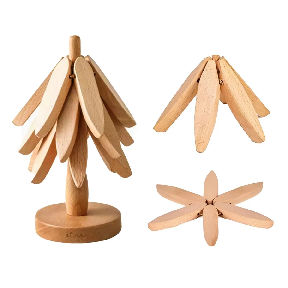 Heartdeco Wooden Foldable Tree Shape Coaster For Barware Coffee Cups Mugs