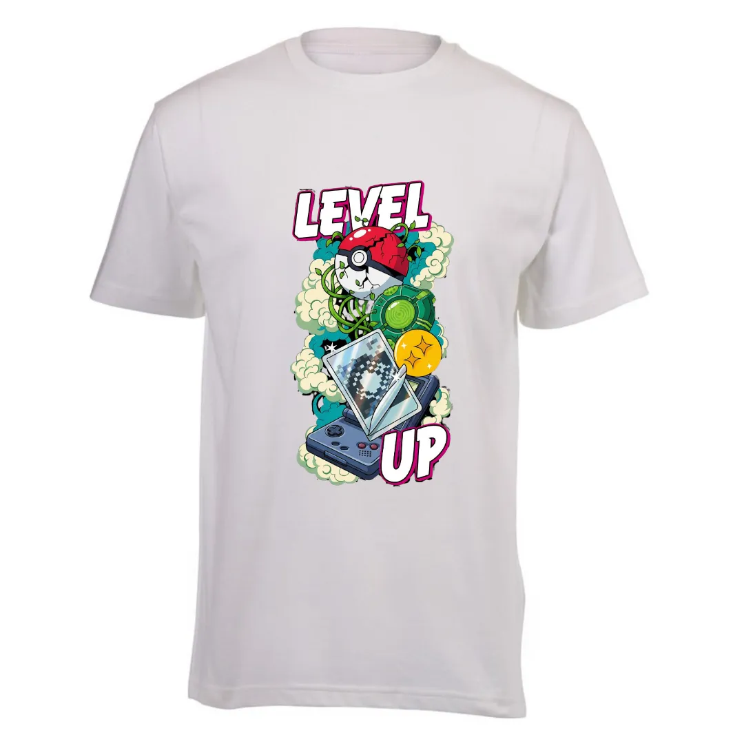 Kids White Short Sleeve T-shirt - Anime Universe Level Up
