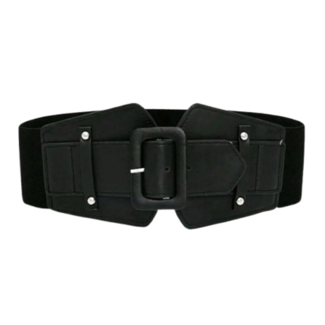 Women Elastic Waist Cinch Belt - Black