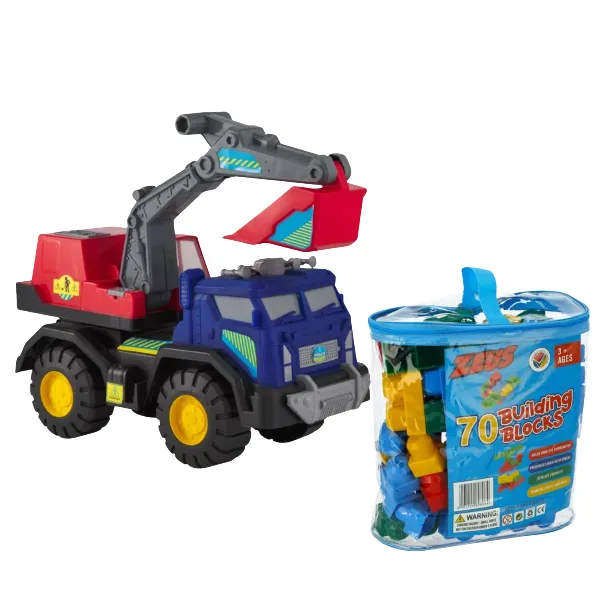 Construction & Blocks Play Gift Set: Construction Truck & Building Blocks - Blue & Red