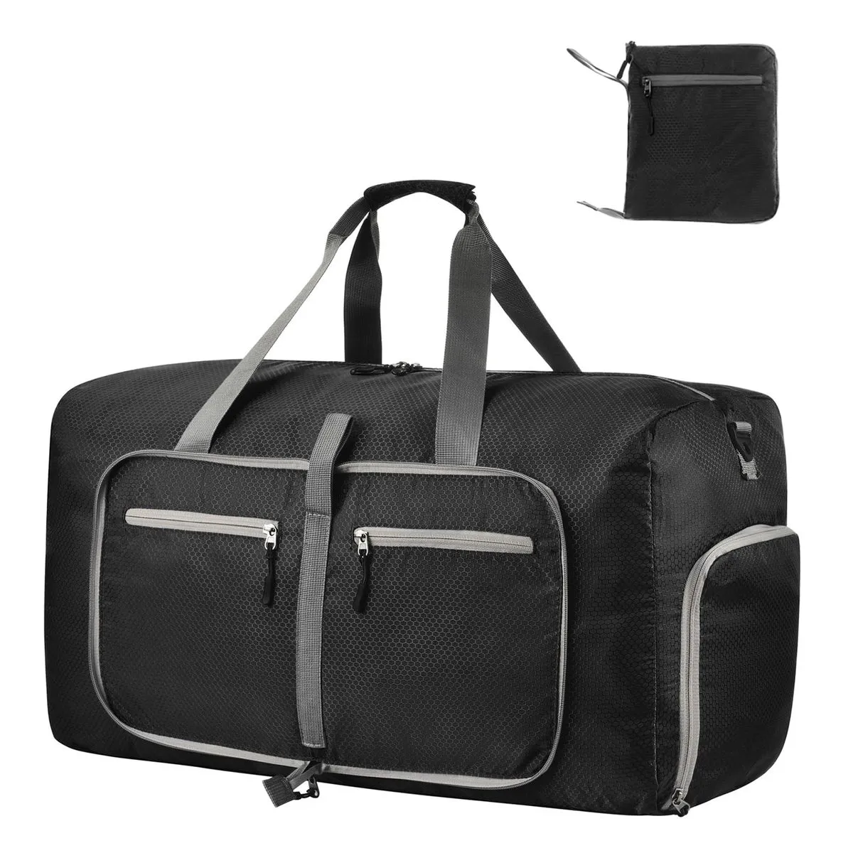 85L Foldable Travel Duffle Bag with Shoes Compartment for Men Women - Black Honeycomb